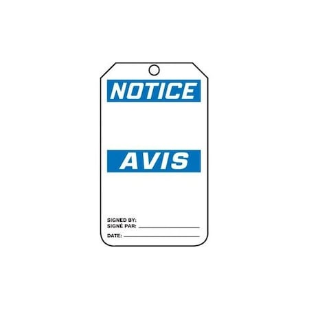 Accuform French Bilingual Safety Tags, NOTICE BLANK, 5.75in x 3.25in, RP-Plastic, 25PK FBMNT101PTP
